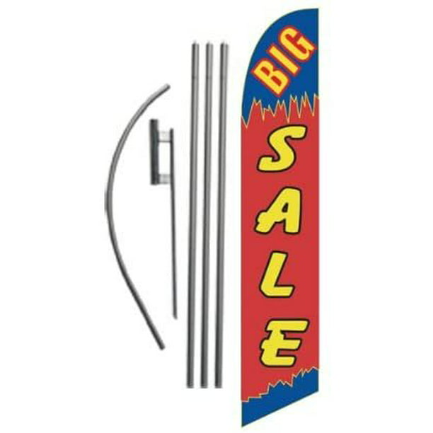 3 Pack Swooper Flags & Pole Kits Yellow with Red Text Icon SALE STOP SAVE Three 